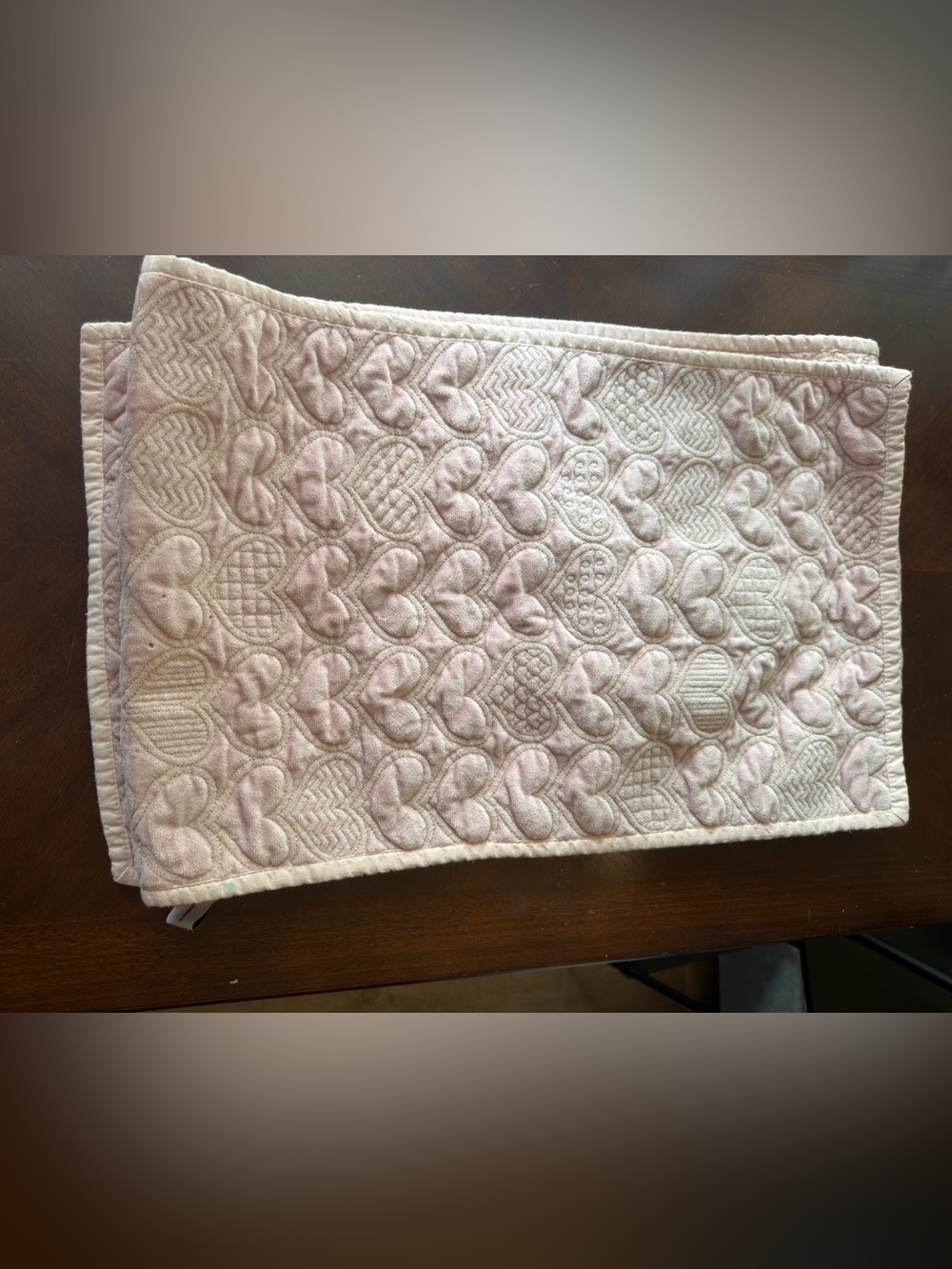 cupcakes & cashmere Quilted Heart Runner in Pale Pink